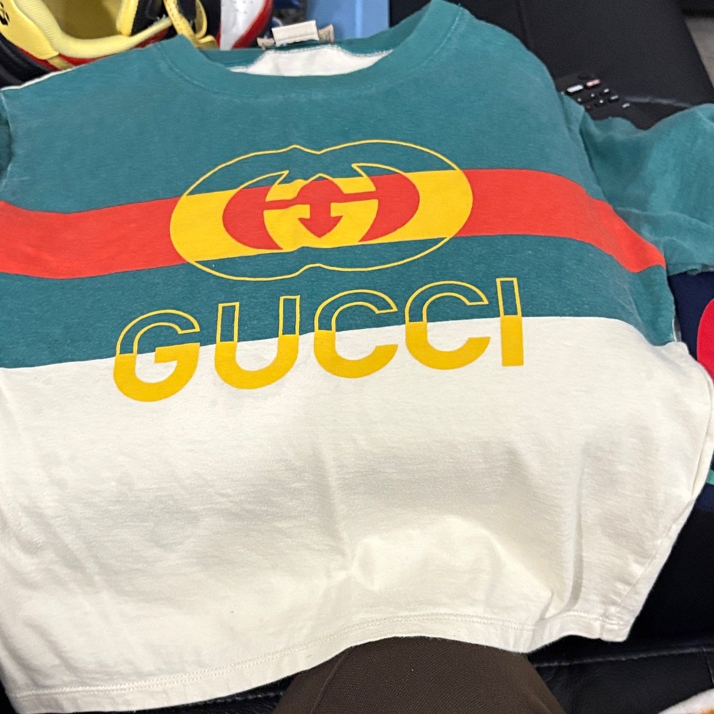 Gucci Kids Teal and Red Logo Tee